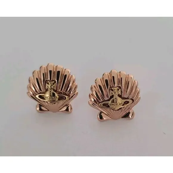 Vivienne Westwood Shells Stud Earrings Small Rose Gold Orbit Rare - Picture 1 of 5